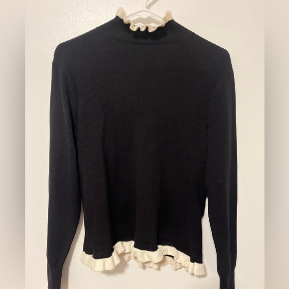 Cabi Adorn pullover cotton blend sweater black & white ruffle trim size M - Picture 3 of 10
